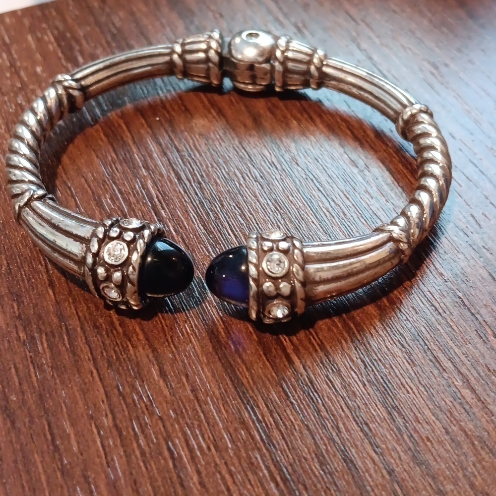 Silver Toned Deep Purple Glass Capped Rhinestone Bracelet